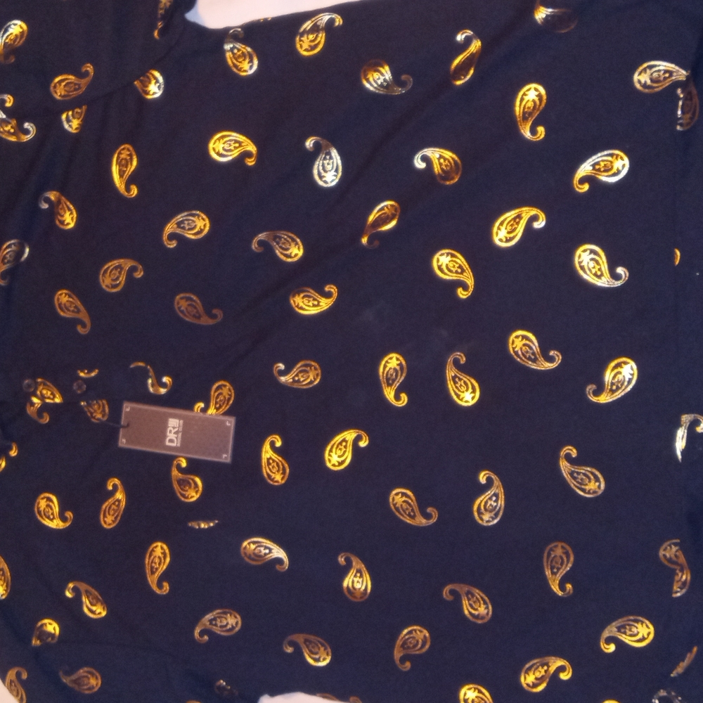 Essentials DR Black and Gold Paisley Shirt Men's Size Extra Large New With Tags